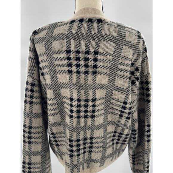 Rails Reese Black Oatmeal Plaid Cardigan Sweater Beige Wool Knit Cardi L - Picture 3 of 7